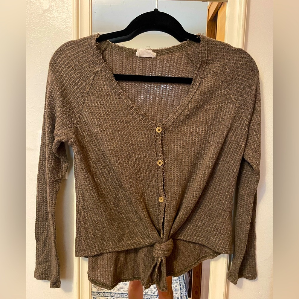 Olive green waffled long sleeve tee